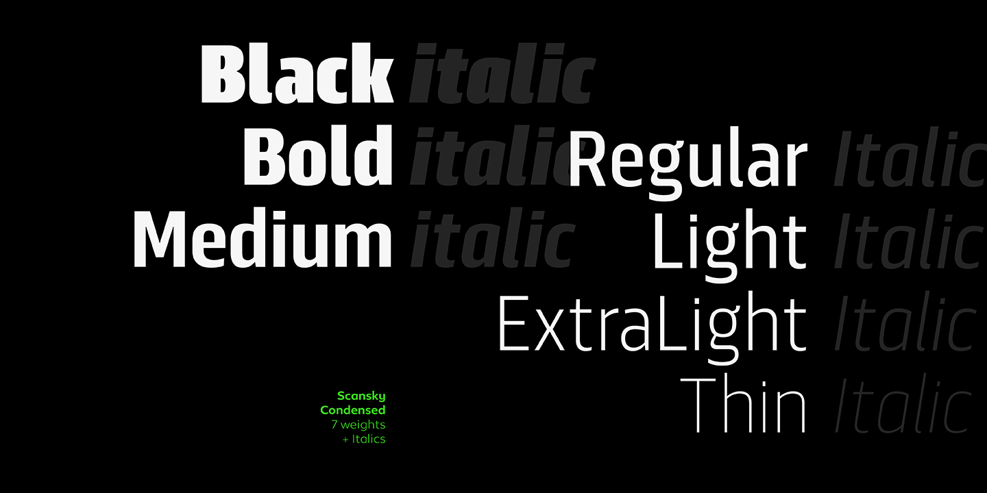 Ejemplo de fuente Scansky Condensed Light Italic